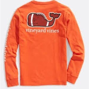 NWT Vineyard Vines Orange Football Whale Longe Sleeve Pocket Tee